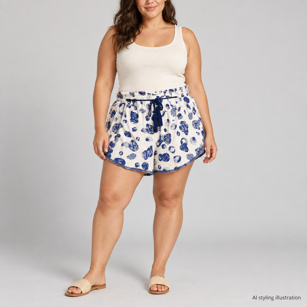 Anthropologie White Navy Seashell Print Shorts Size 1X